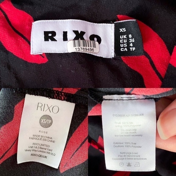 Rixo Dress Rose Kiss Cutout Ruffled Ruched Midi Valentines Red Lips XS 4 GUC - Picture 6 of 13